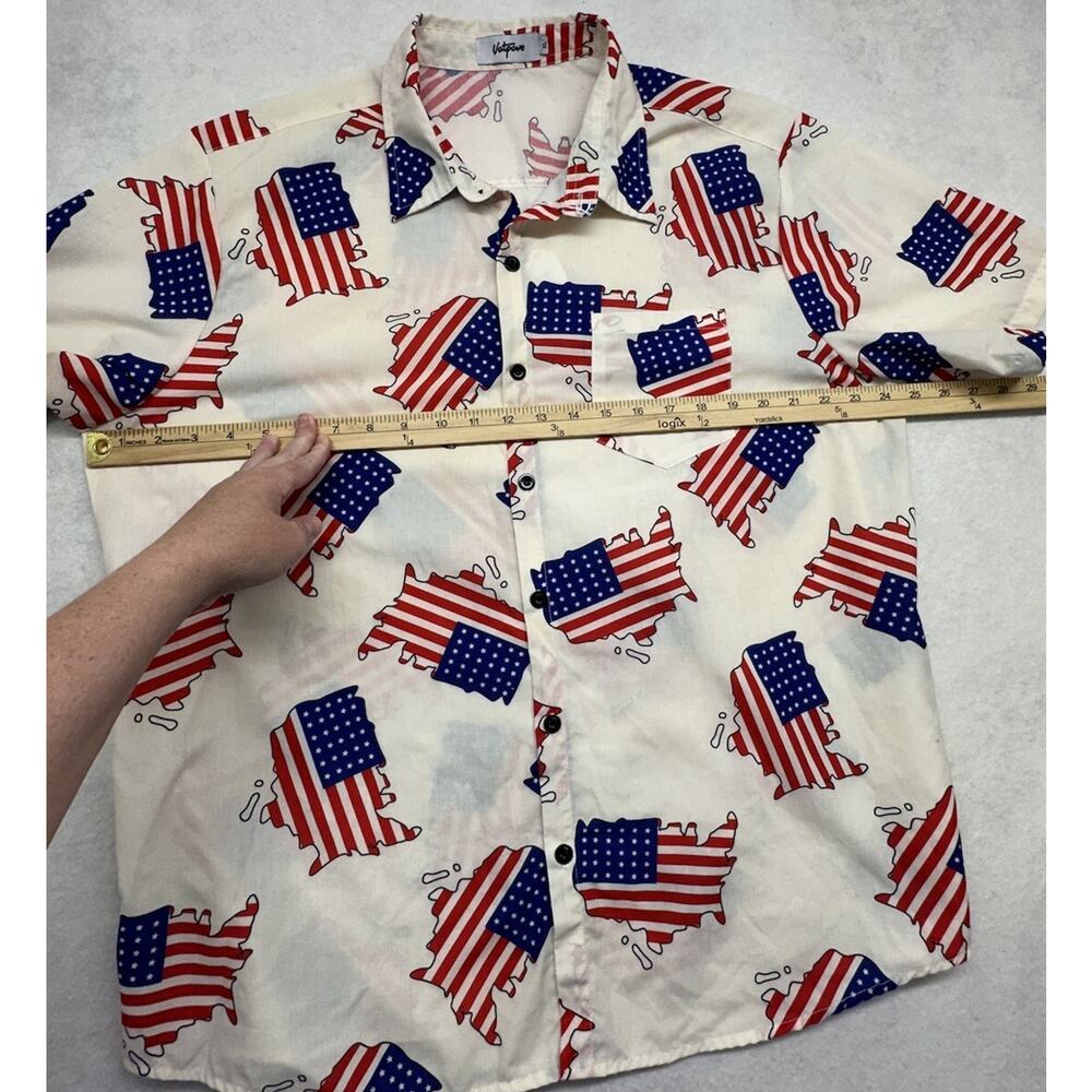 VATPAVE Mens Size XL Hawaiian Shirts America Red White Blue Button Short Sleeve - Picture 3 of 6
